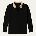 Dama Washington Rowan men's long sleeve polo shirt black cream collar - front view
