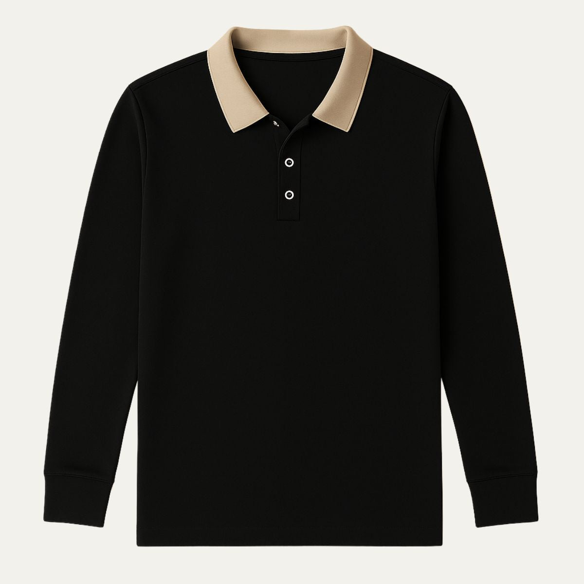Rowan | Men's Long Sleeve Polo Shirt Black Cream Collar
