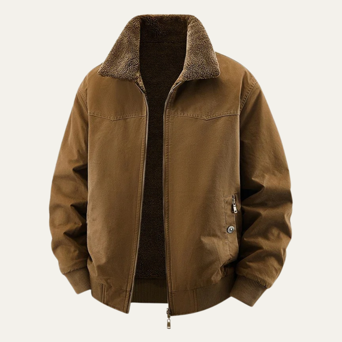Bram | Men's Casual Sherpa Collar Bomber Jacket Khaki