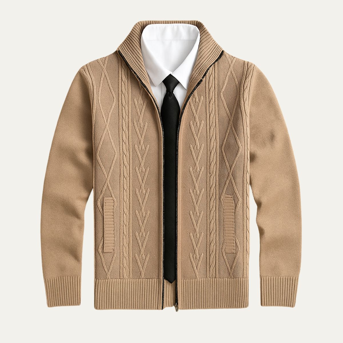 Rowan | Men's Cable Knit Cardigan Gray Full Zip
