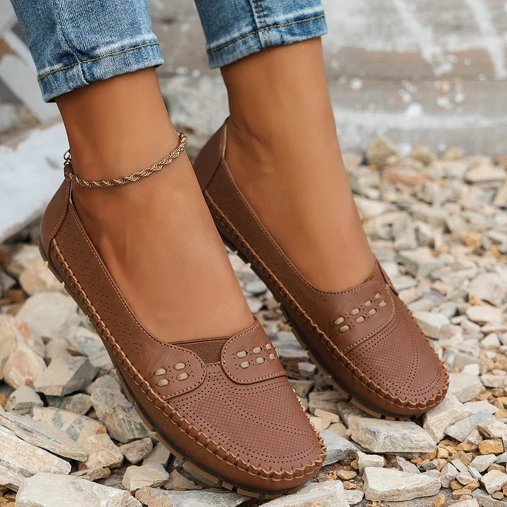 Aria | Women's Perforated Loafer Cream Slip On Comfort