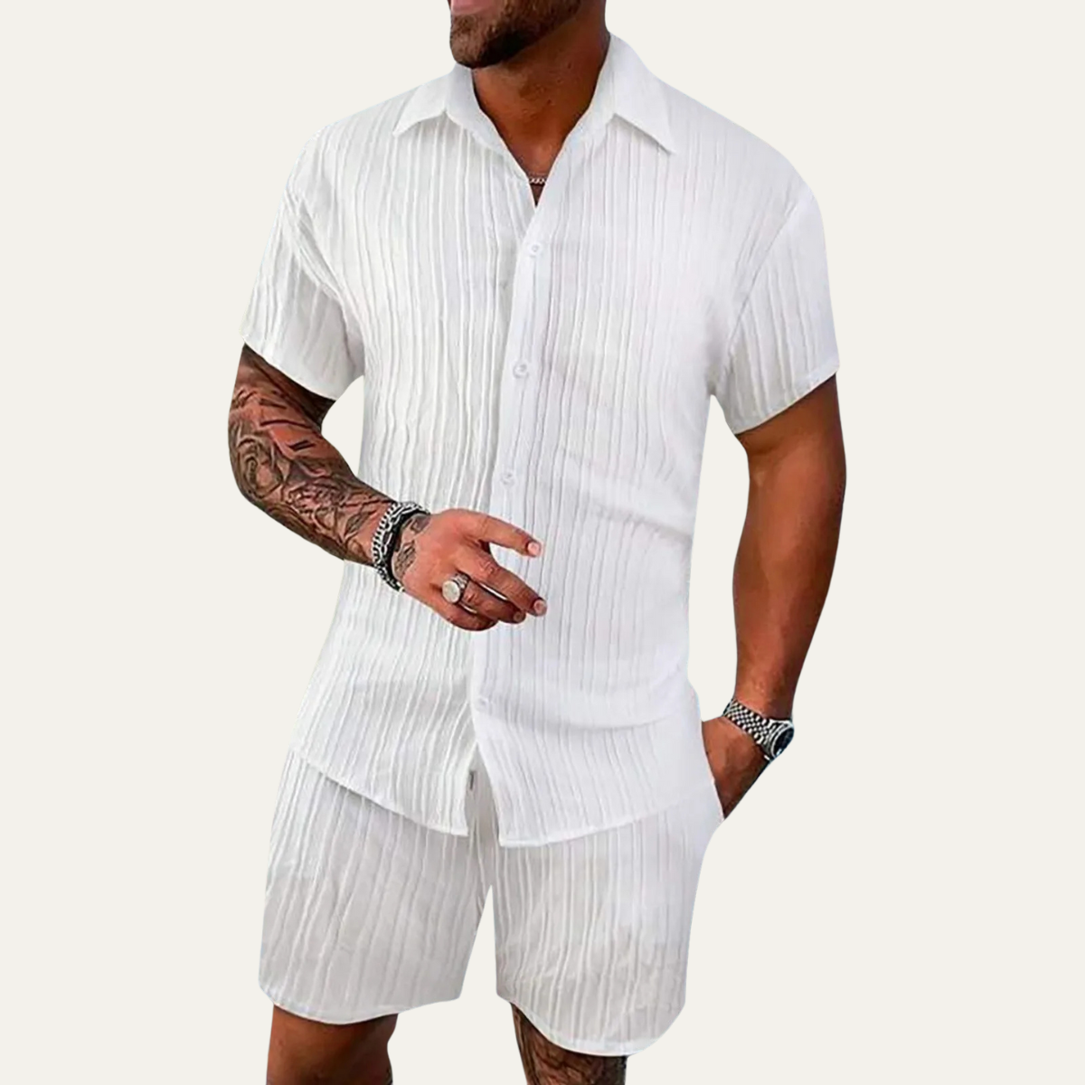 Axel | Men's Sweatsuit Red Short Sleeve Button Up Shirt Shorts Set