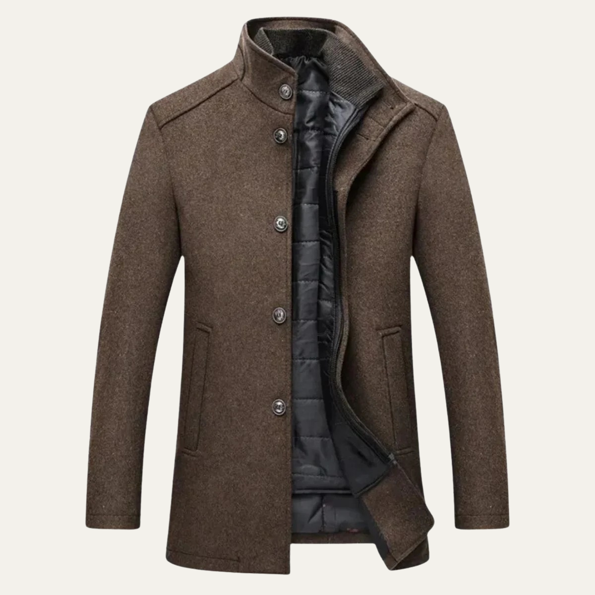 Callum | Men's Wool Blend Overcoat Brown Button Front