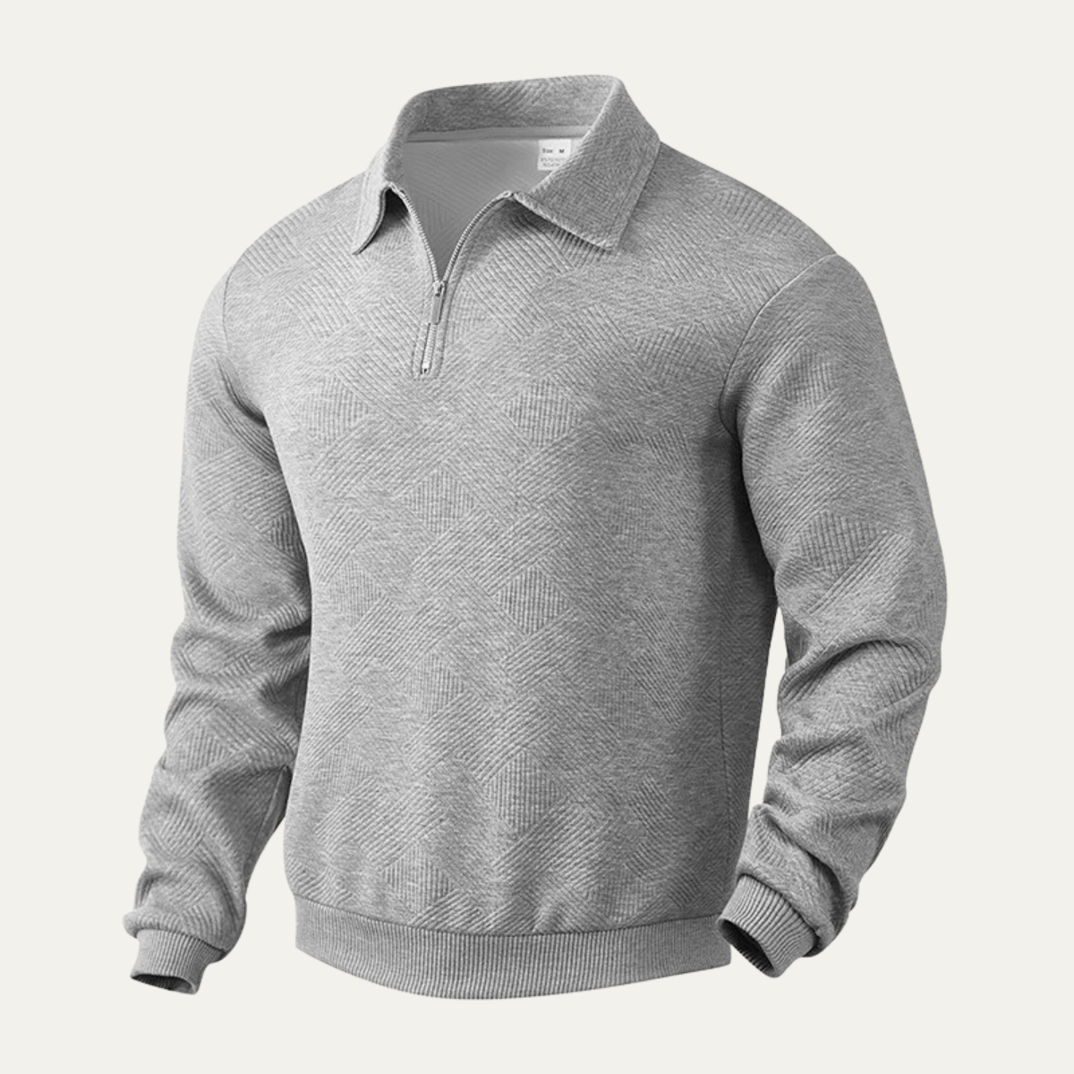 Beau | Men's Quarter Zip Sweater Cream Textured Pullover