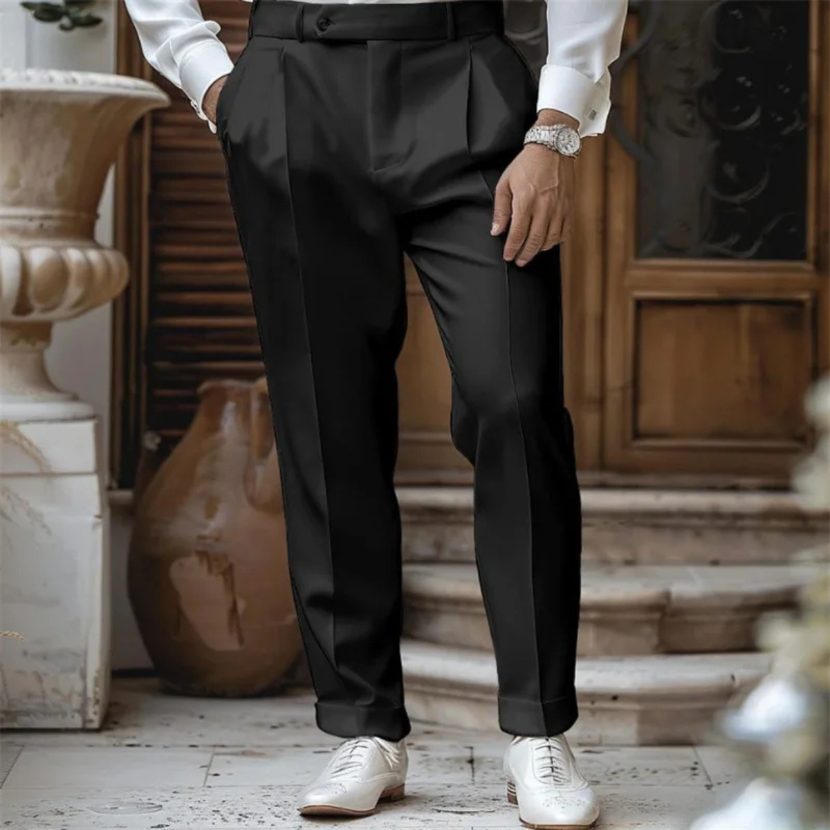 Callum | Men's Pleated Dress Pants Black Straight Fit