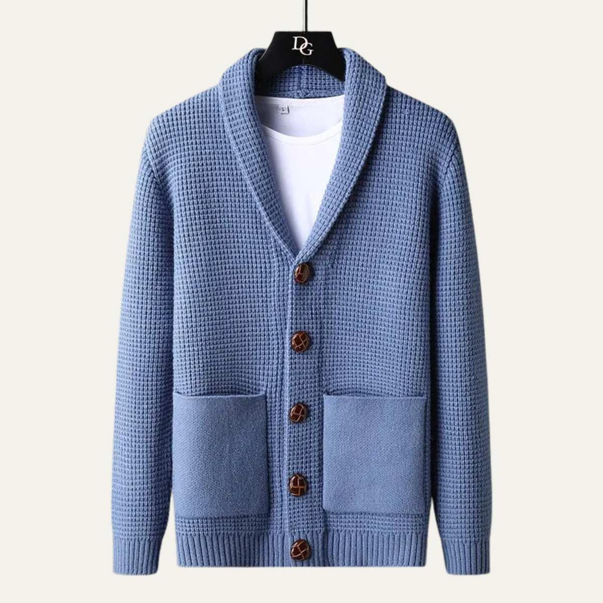 Bram | Men's Shawl Collar Cardigan Light Blue Knit Button Up