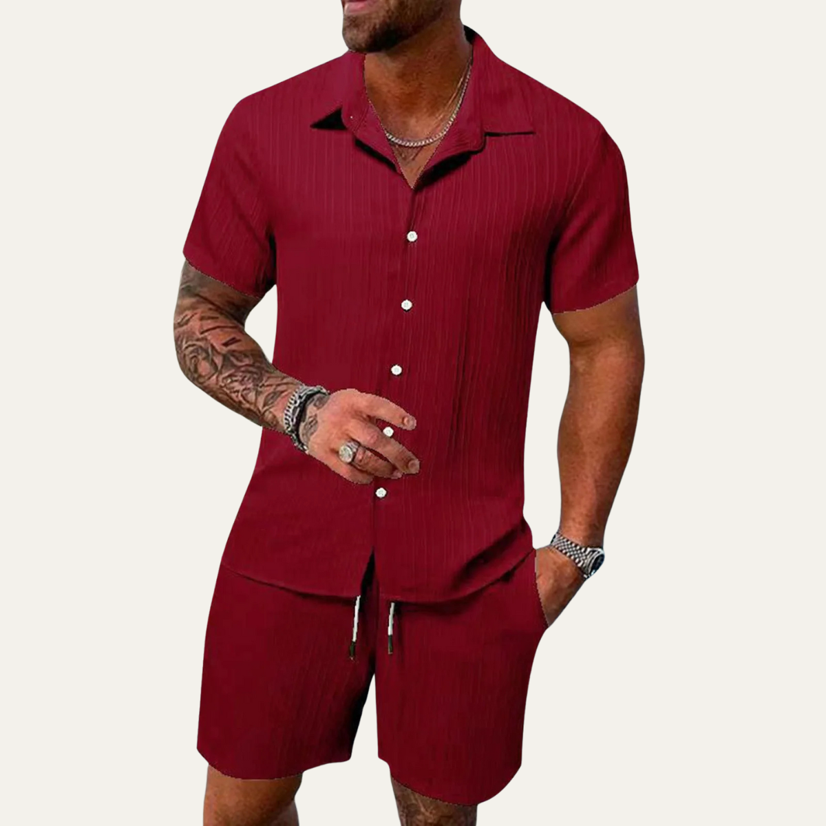 Beau | Men's Casual Ribbed Linen Shirt Royal Blue Short Sleeve