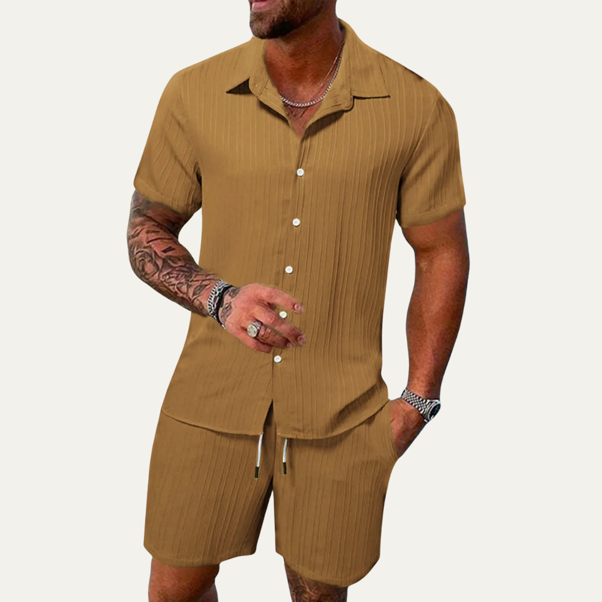 Beau | Men's Casual Ribbed Linen Shirt Royal Blue Short Sleeve