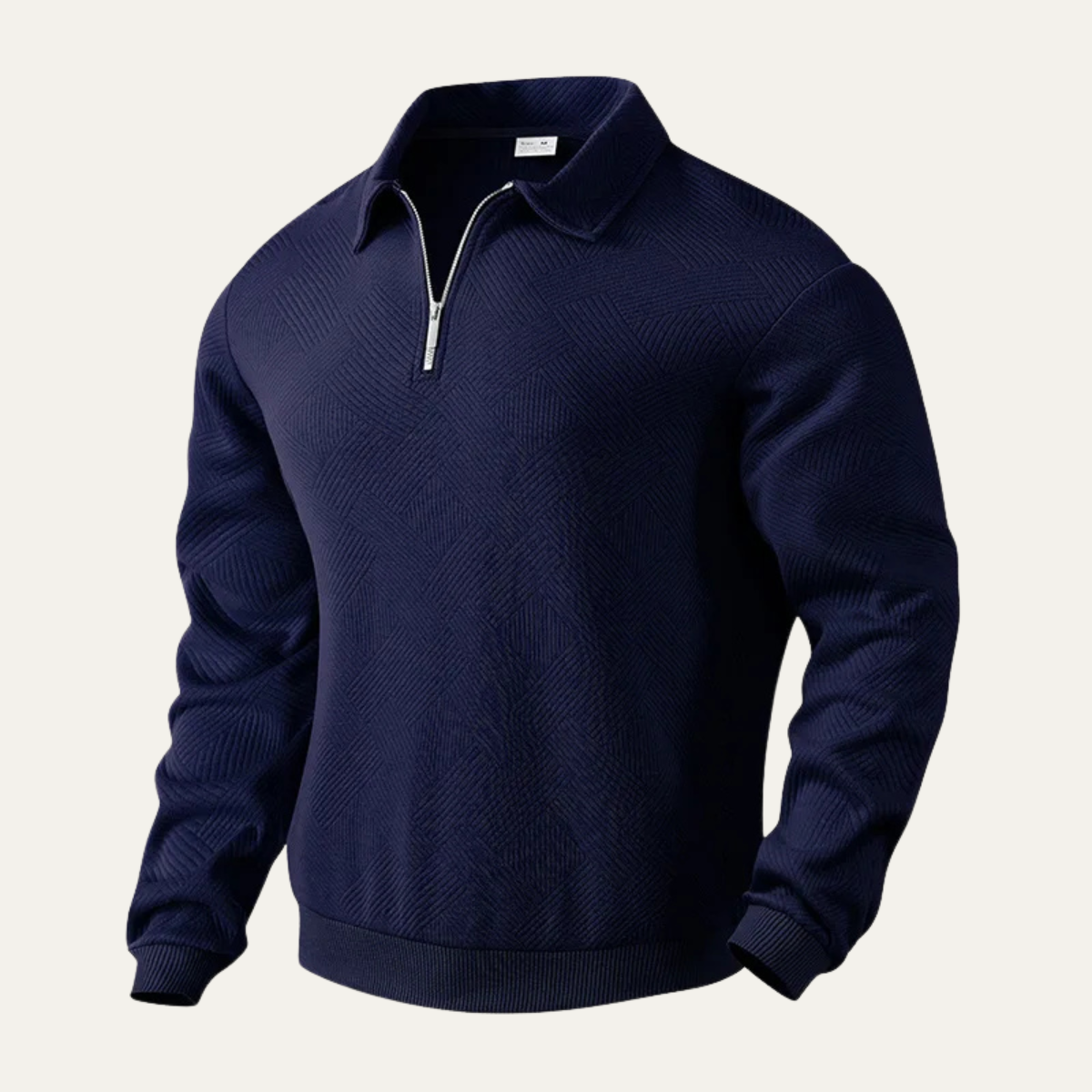 Beau | Men's Quarter Zip Sweater Cream Textured Pullover
