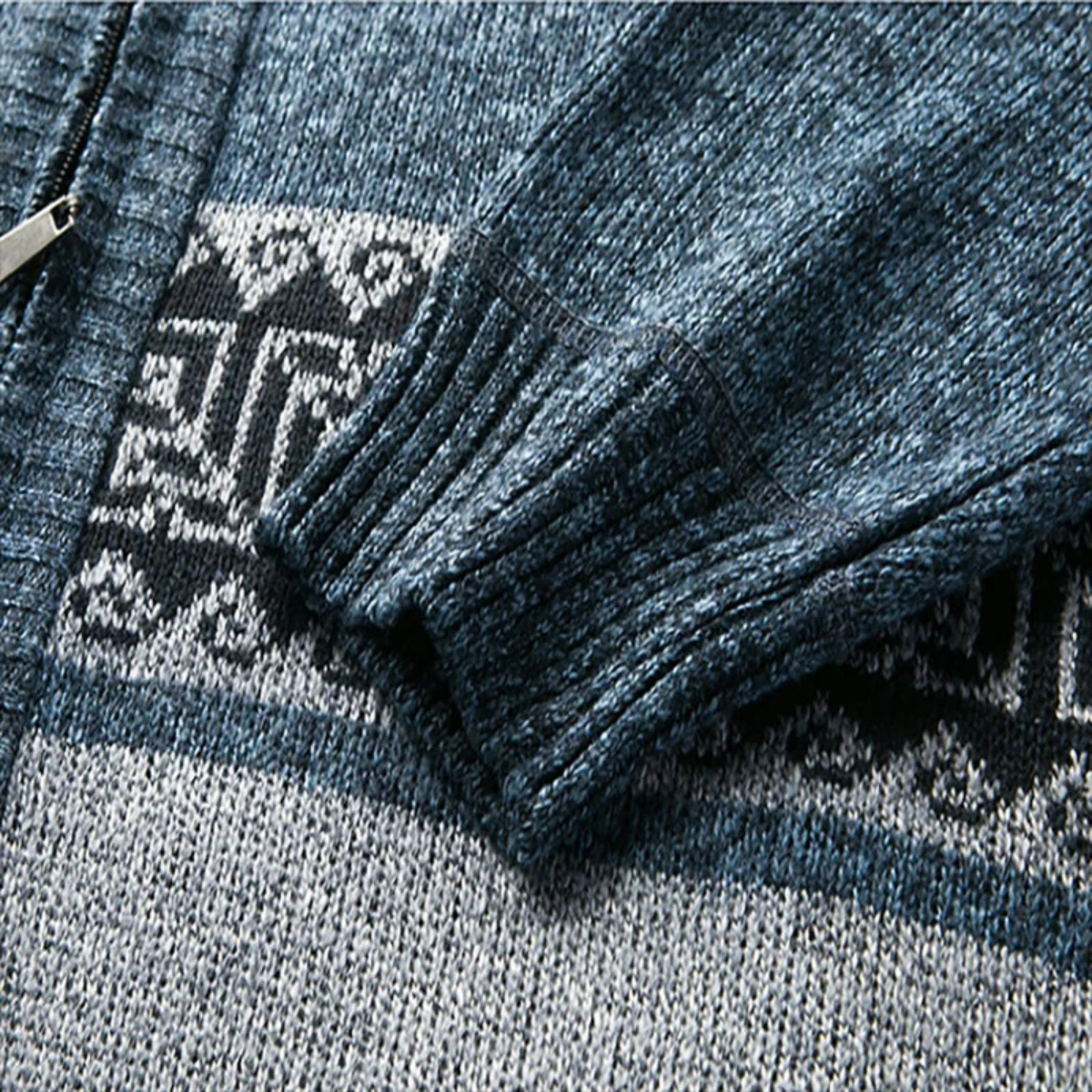 Ezra | Men's Cardigan Gray Striped Geometric Pattern Stand Collar