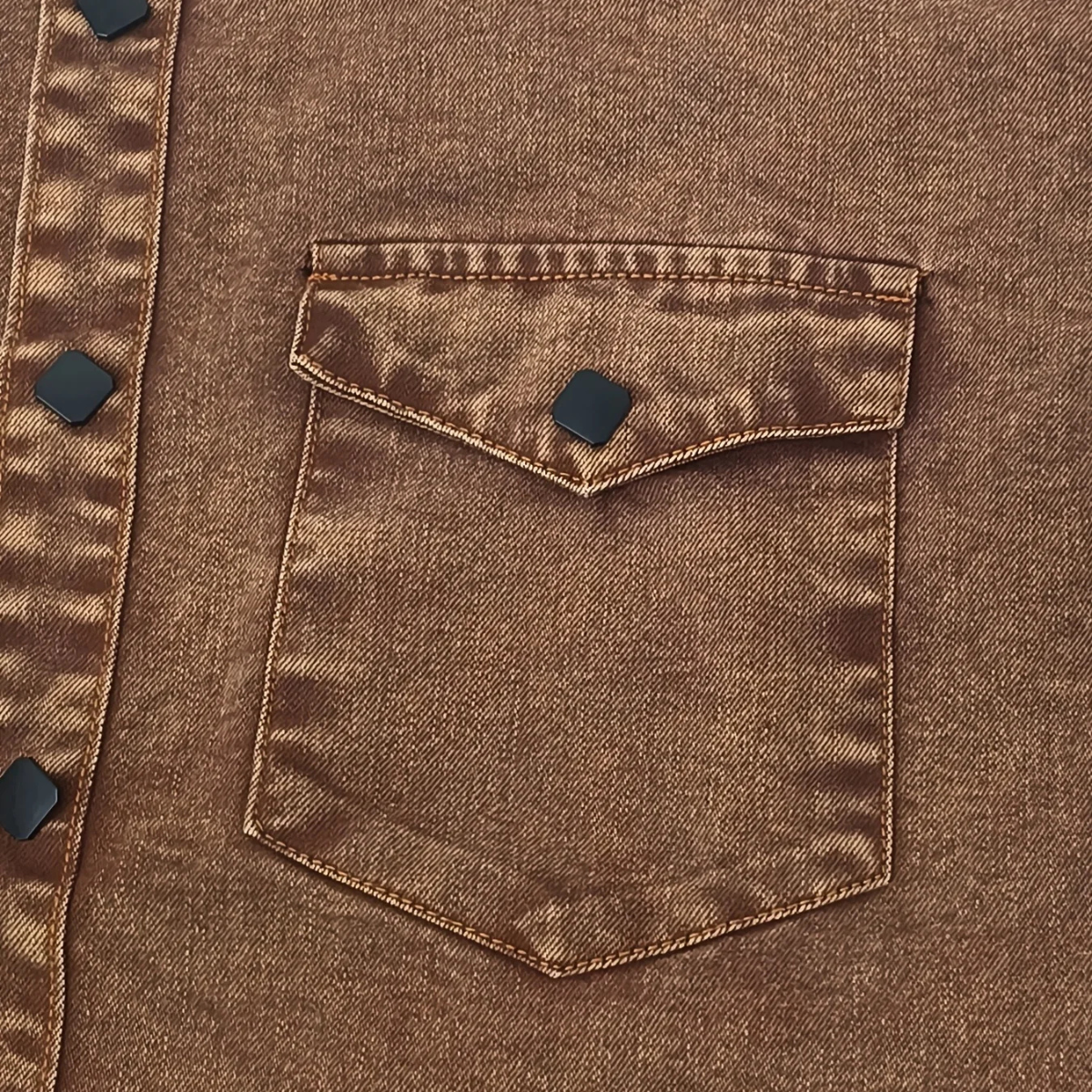 Bram | Men's Denim Shirt Brown Long Sleeve Vintage Wash