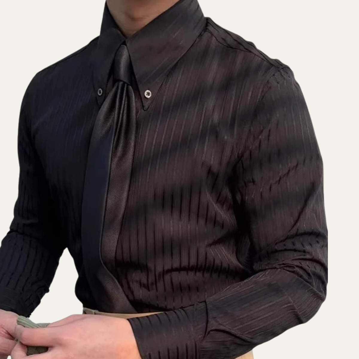 Axel | Men's Pinstripe Dress Shirt Black Long Sleeve