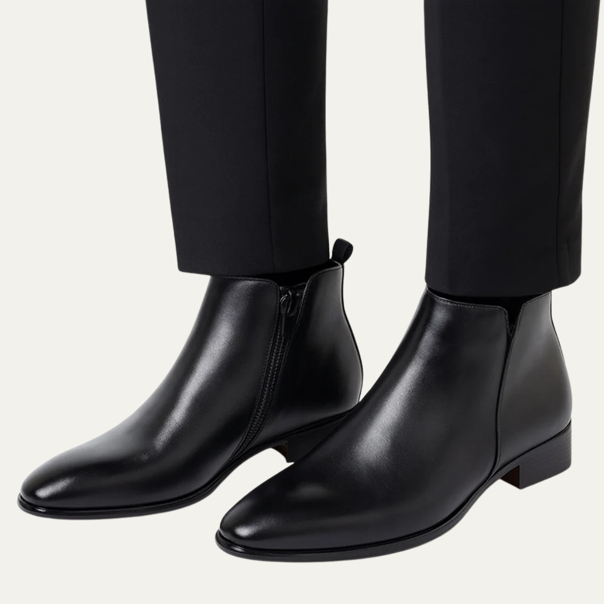 Ezra | Men's Black Leather Chelsea Ankle Boots Zip