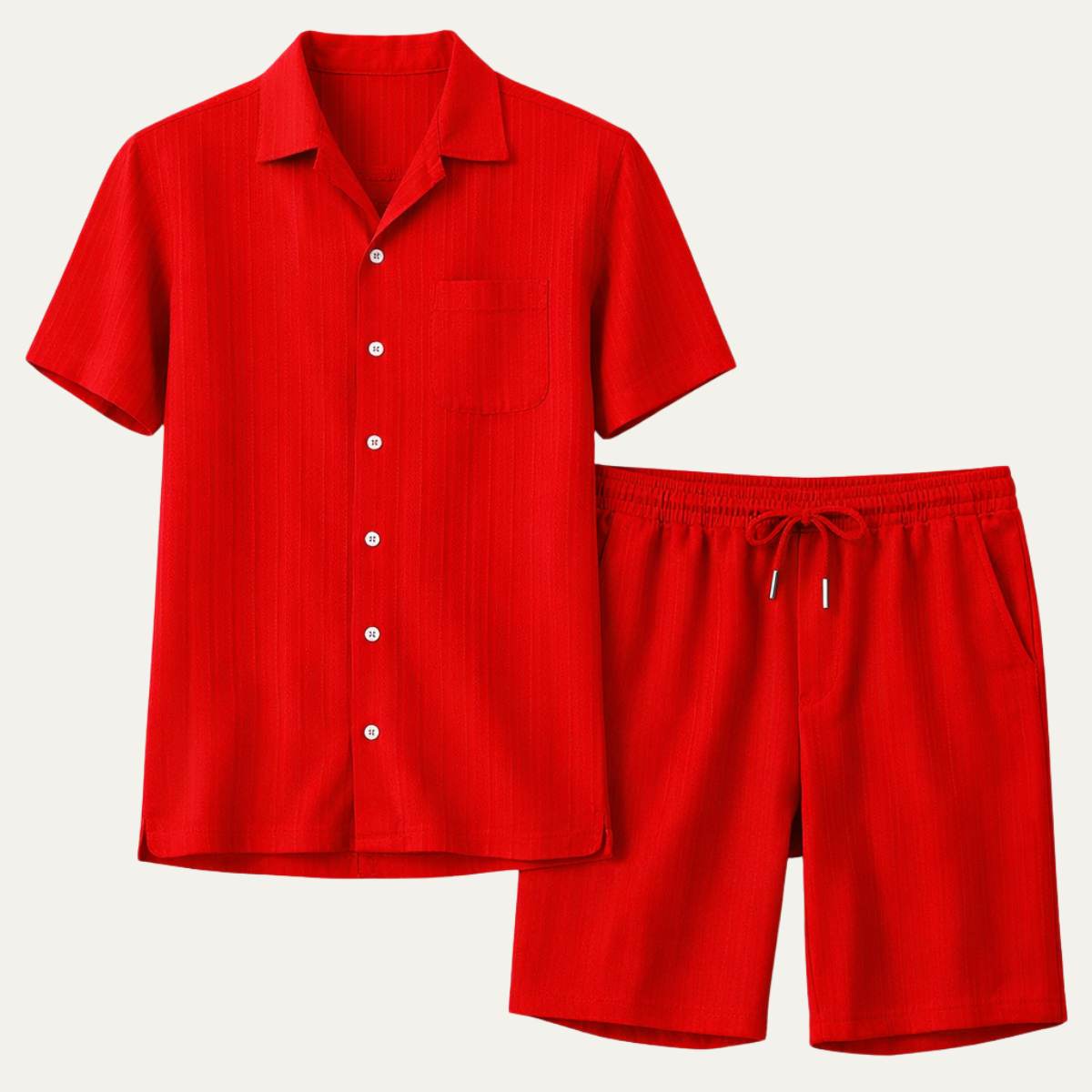 Axel | Men's Sweatsuit Red Short Sleeve Button Up Shirt Shorts Set