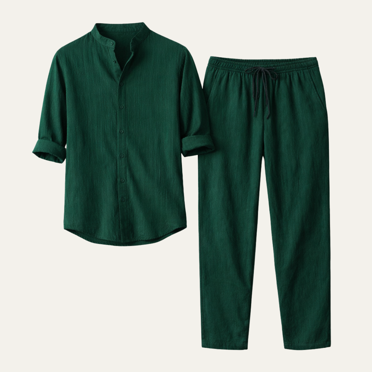 Rhys | Men's Linen Lounge Set Green Drawstring Pants Shirt