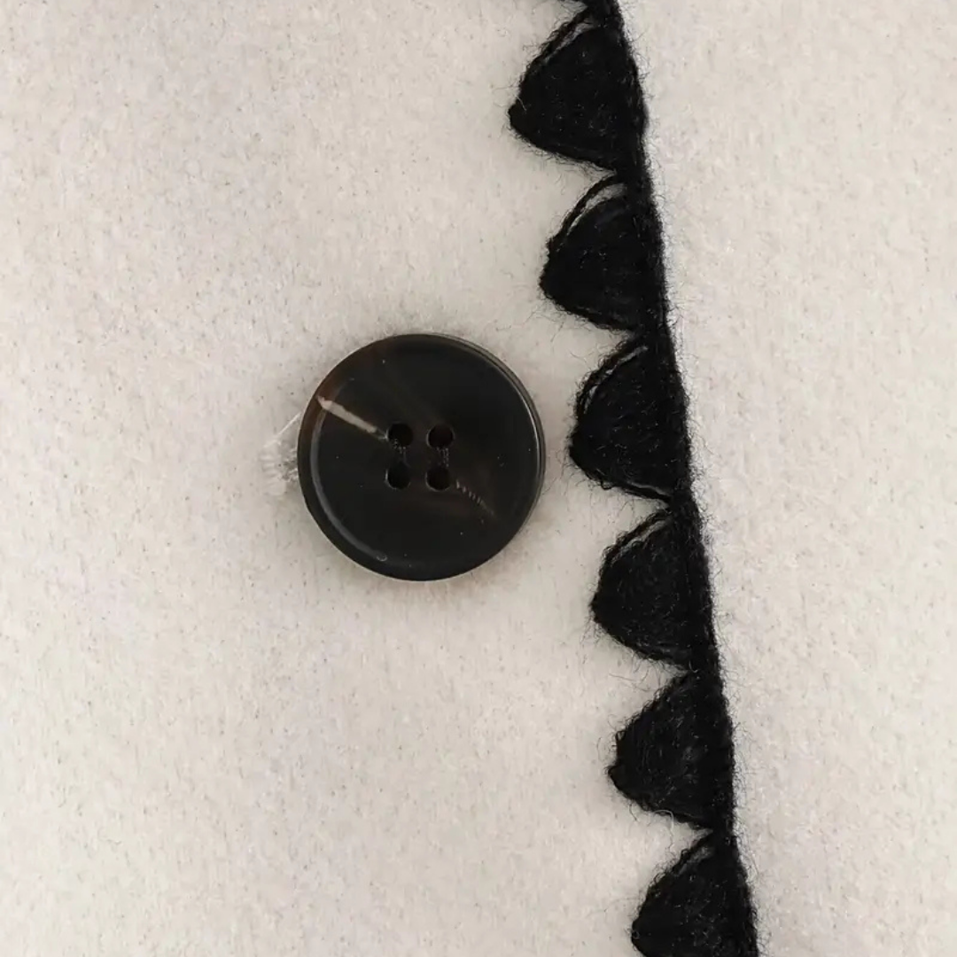 Sable | Women's Wool Coat Cream Black Trim Pocket Detail