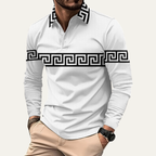 Dama Washington Kai men's greek key polo shirt white long sleeve - front view