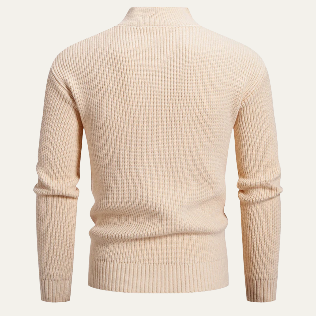 Beau | Men's Cable Knit Mock Neck Sweater Cream Button Collar