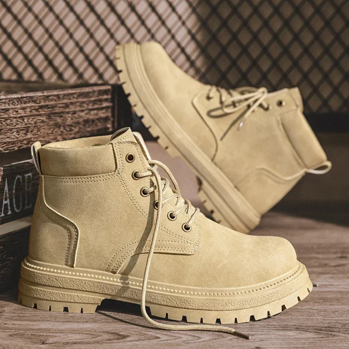 Axel | Men's Lace Up Suede Ankle Boots Cream Lug Sole