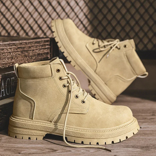 Dama Washington Axel men's lace up suede ankle boots cream lug sole - front view