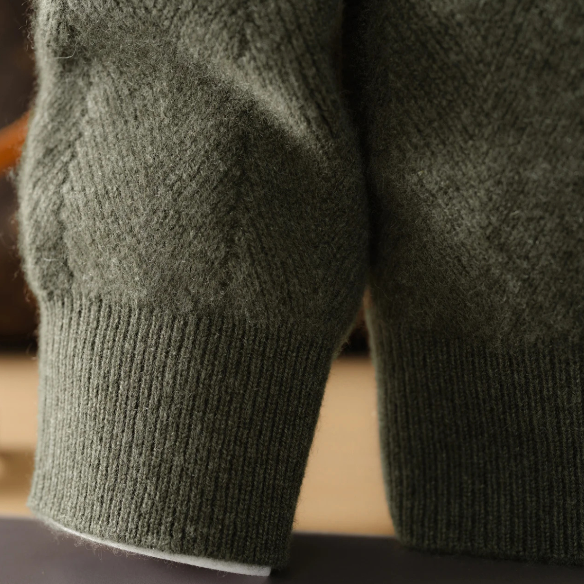 Axel | Men's Crew Neck Zip Up Cardigan Gray Herringbone Knit