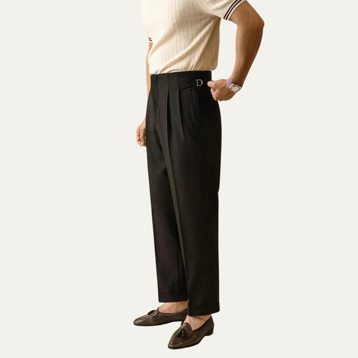 Beau | Men's Pleated Dress Pants Cream High Waist