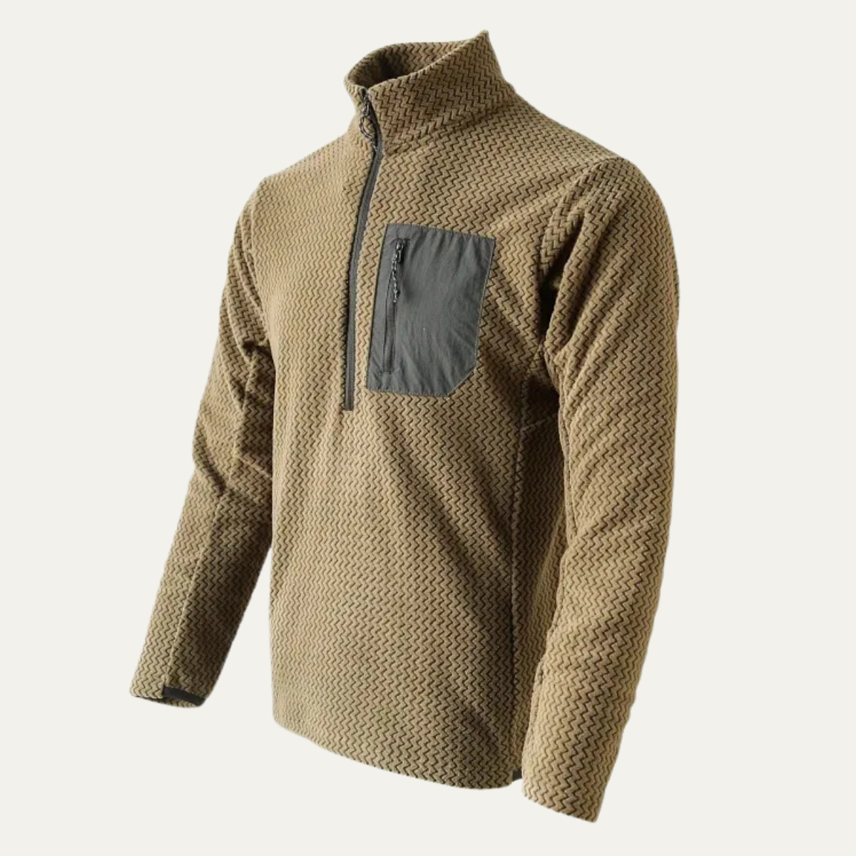 Noel | Men's Quarter Zip Sweater Tan Knit Chest Pocket