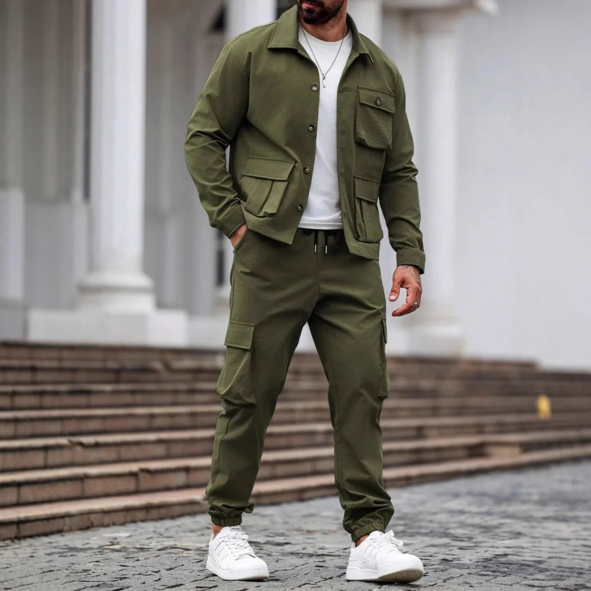 Callum | Men's Utility Cargo Jacket Navy Two Piece Set