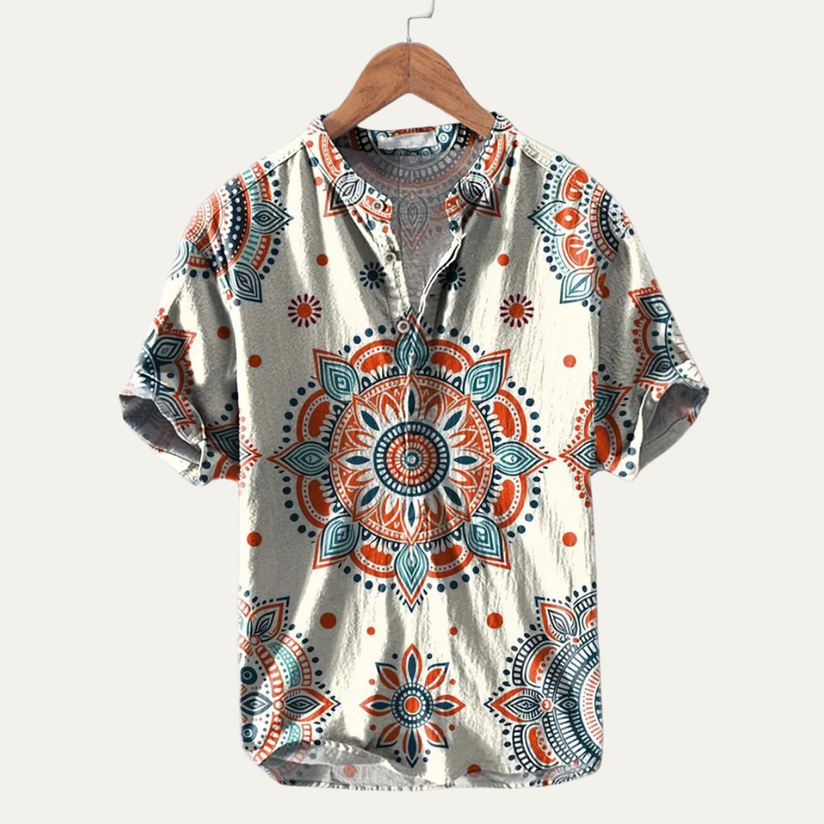 Jude | Men's Boho Hawaiian Shirt Cream Floral Print Button Up