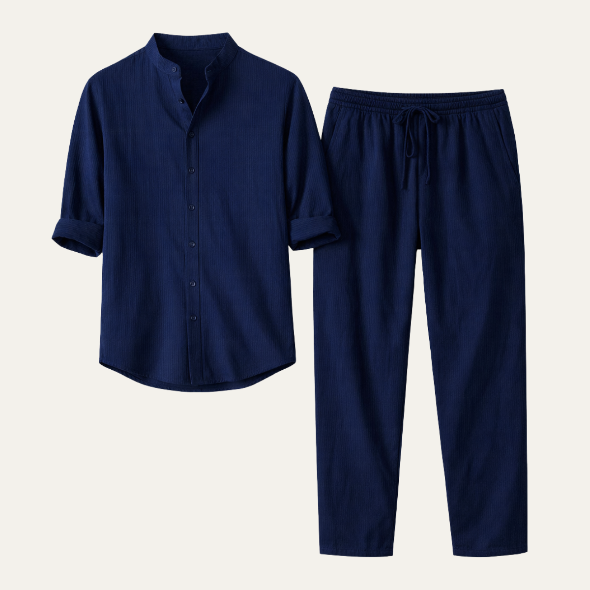 Jasper | Men's Linen Set Navy Long Sleeve Shirt Drawstring Pants