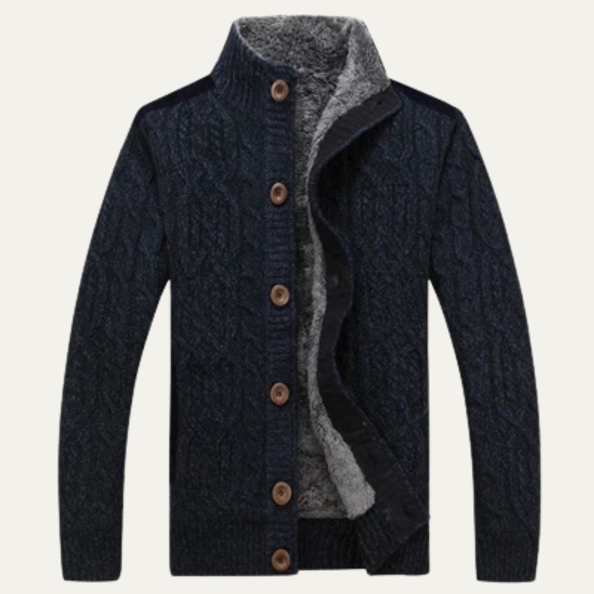 Axel | Men's Cable Knit Cardigan Cream Fleece Lined Sherpa Collar