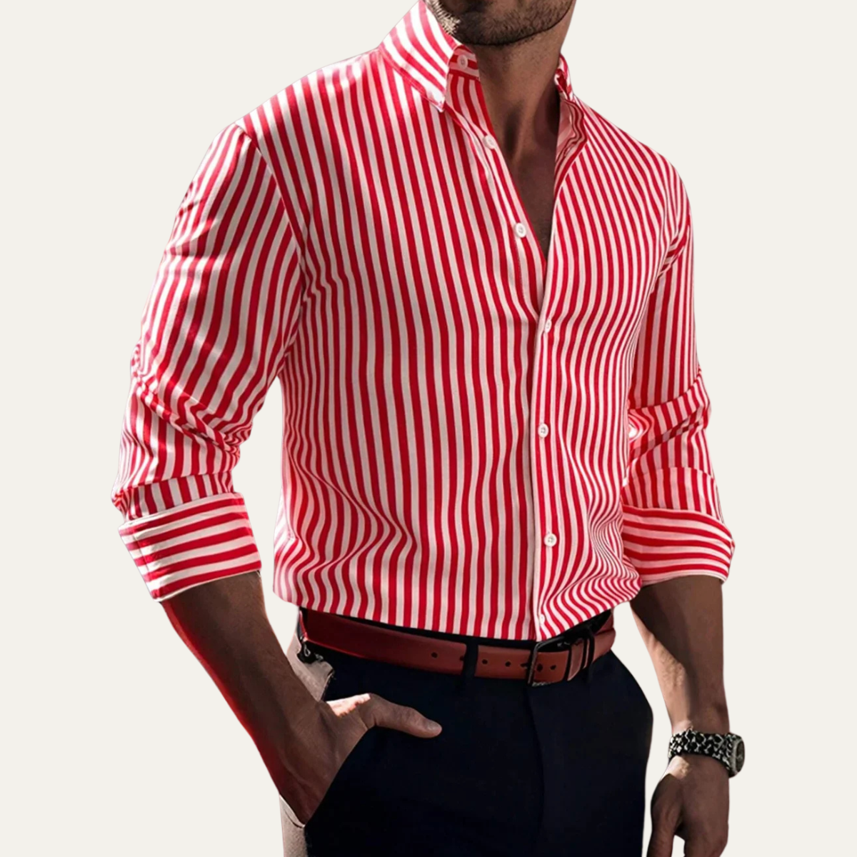 Axel | Men's Striped Button Up Shirt Black White Long Sleeve