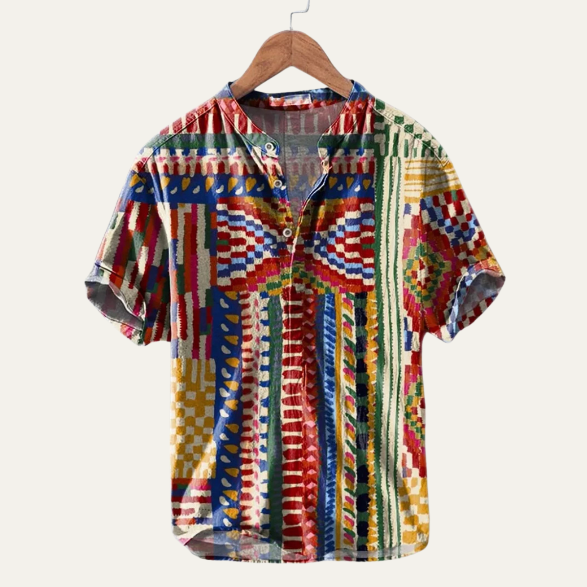 Axel | Men's Boho Geometric Pattern Button Up Shirt Multicolor