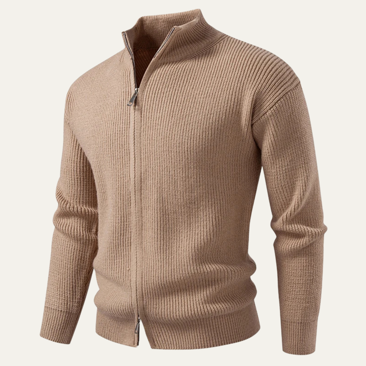 Beau | Men's Ribbed Zip Cardigan Sweater Gray