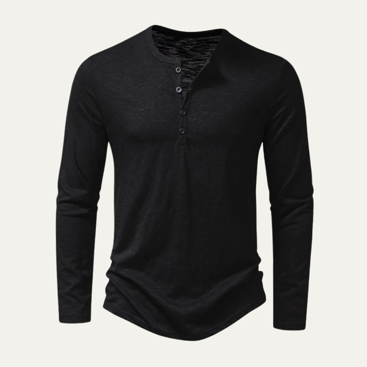 Axel | Men's Henley Shirt Black Long Sleeve Button Neck