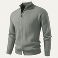 Dama Washington Beau men's ribbed zip cardigan sweater gray - front view