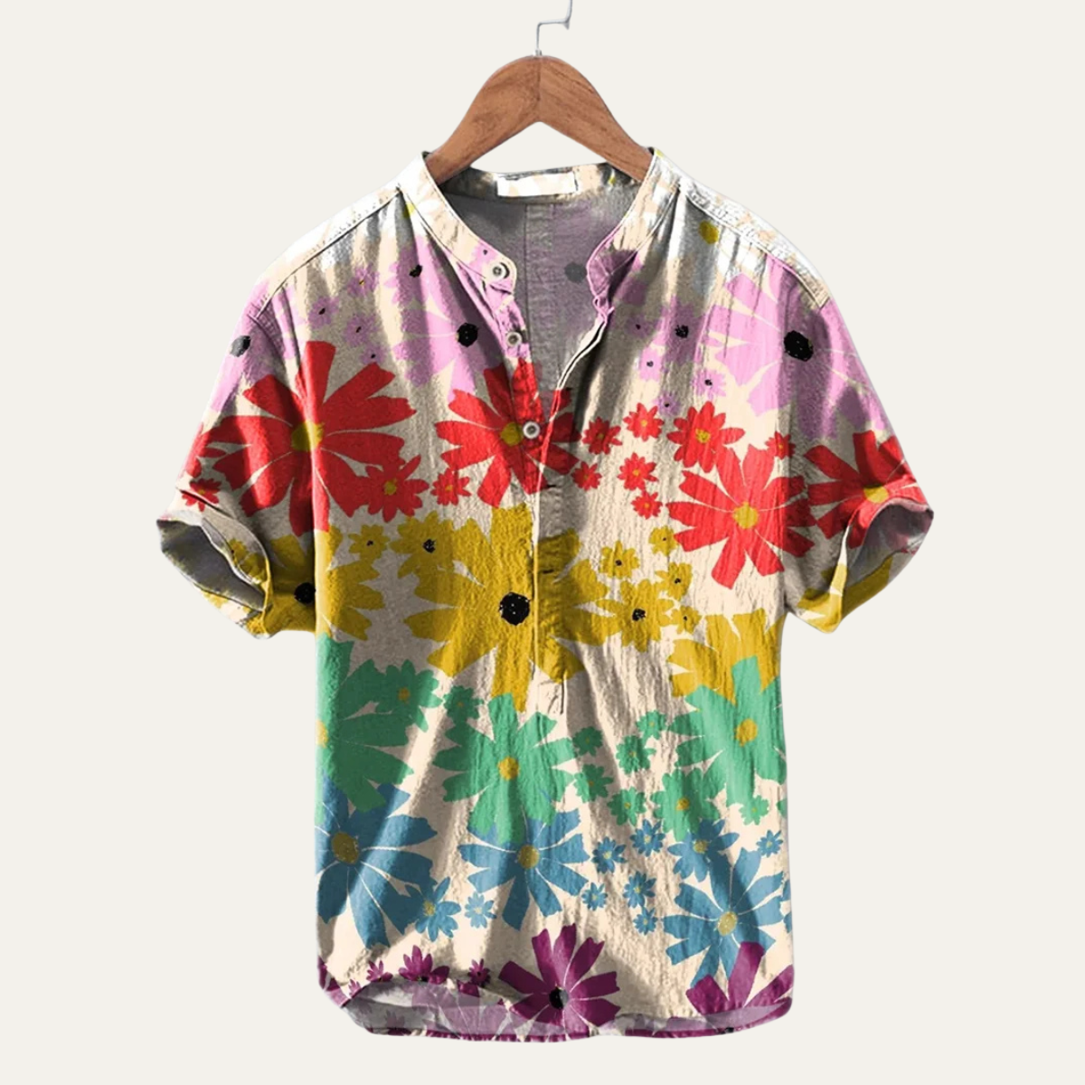 Wyatt | Men's Graphic Henley Shirt Yellow Fish Print
