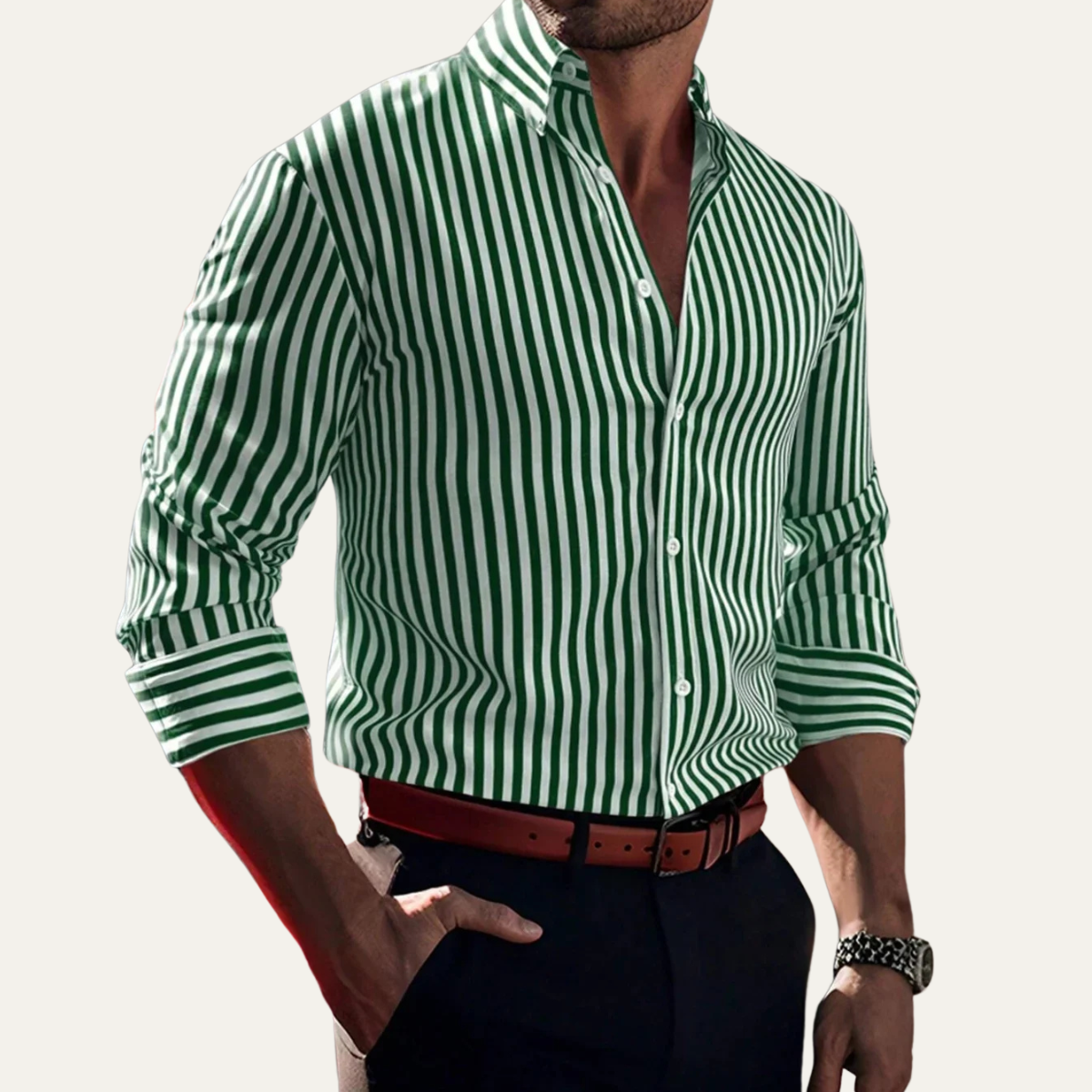 Axel | Men's Striped Button Up Shirt Black White Long Sleeve