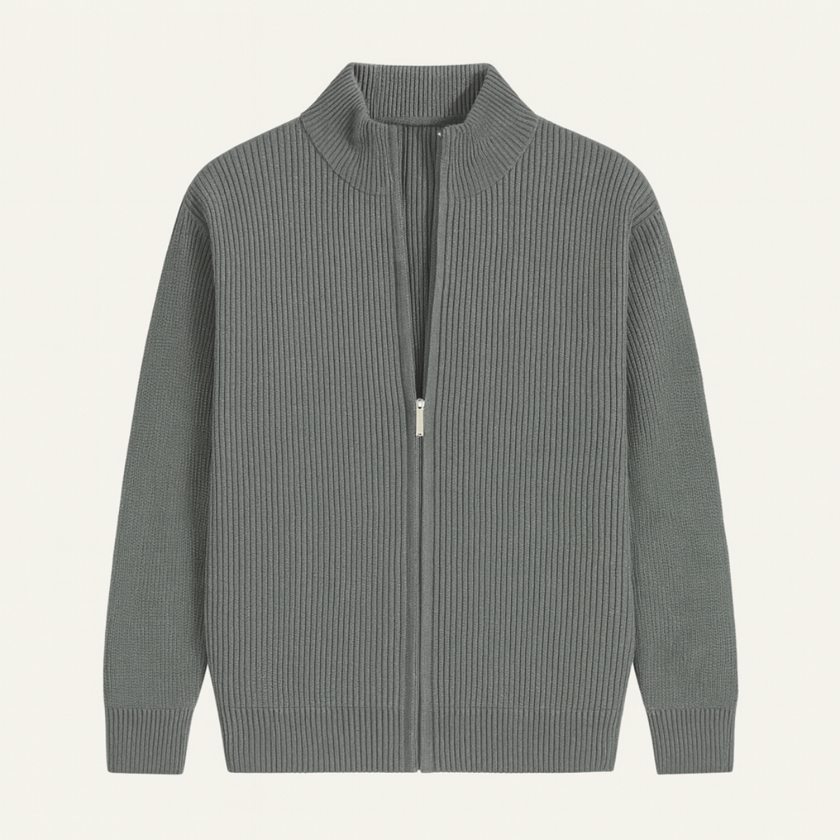 Beau | Men's Ribbed Zip Cardigan Sweater Gray
