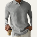 Dama Washington Beau men's cable knit polo sweater gray long sleeve - front view