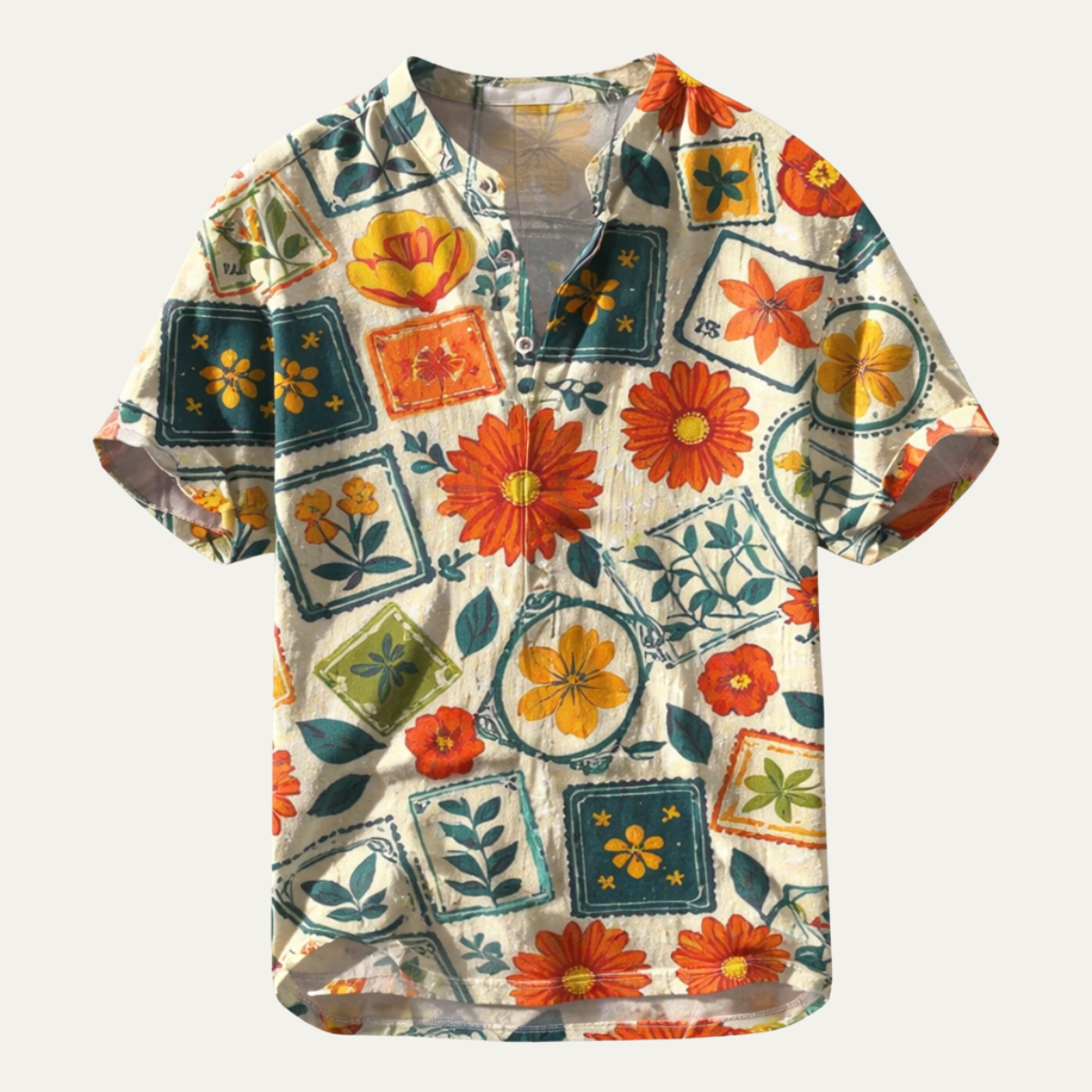 Jude | Men's Boho Hawaiian Shirt Cream Floral Print Button Up