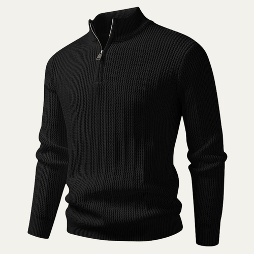 Dama Washington Axel men's quarter zip sweater cream ribbed knit - view 2