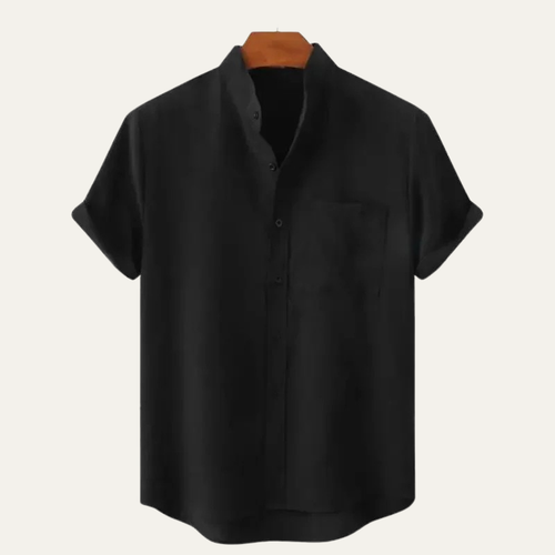 Dama Washington Axel men's camp collar shirt black short sleeve - front view