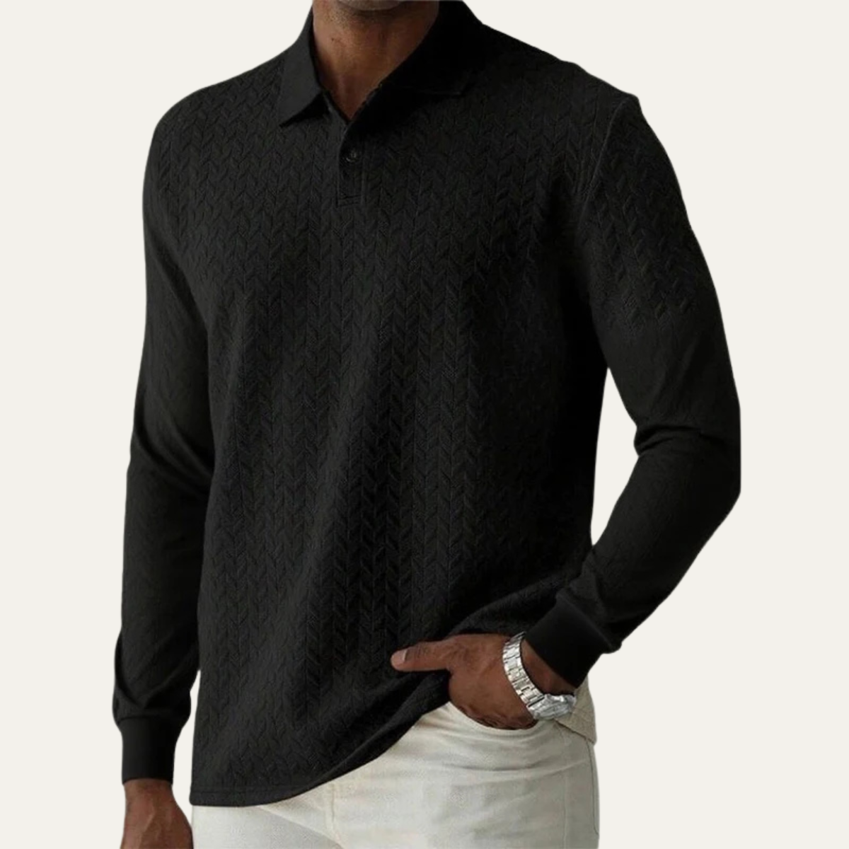 Beau | Men's Cable Knit Polo Sweater Gray Long Sleeve