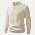 Dama Washington Axel men's quarter zip sweater cream ribbed knit - front view