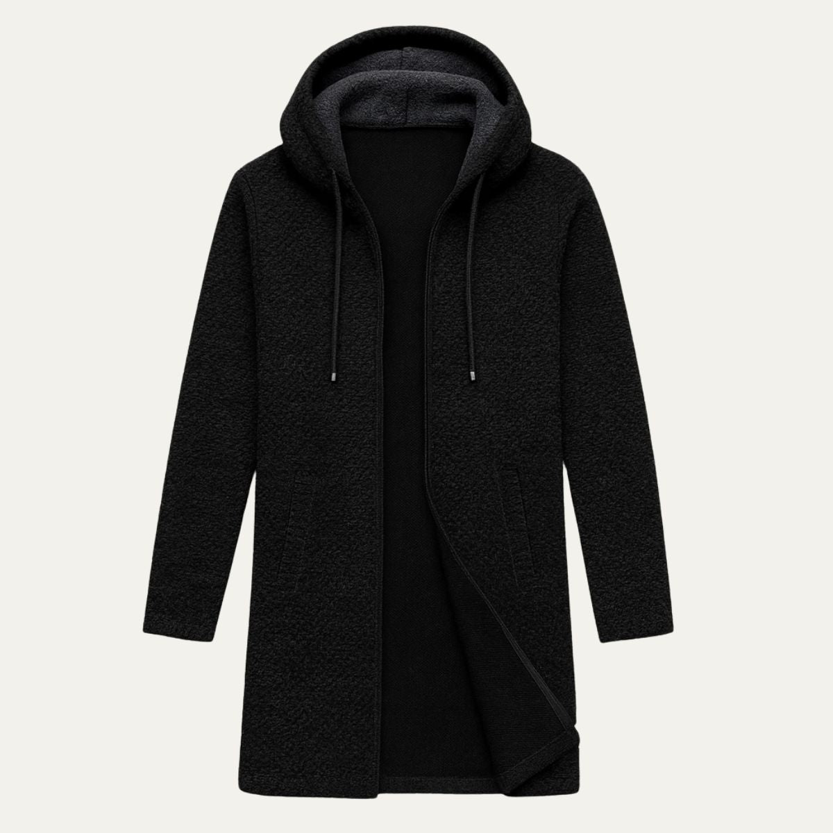 Ezra | Men's Houndstooth Zip Up Hooded Cardigan Cream Black