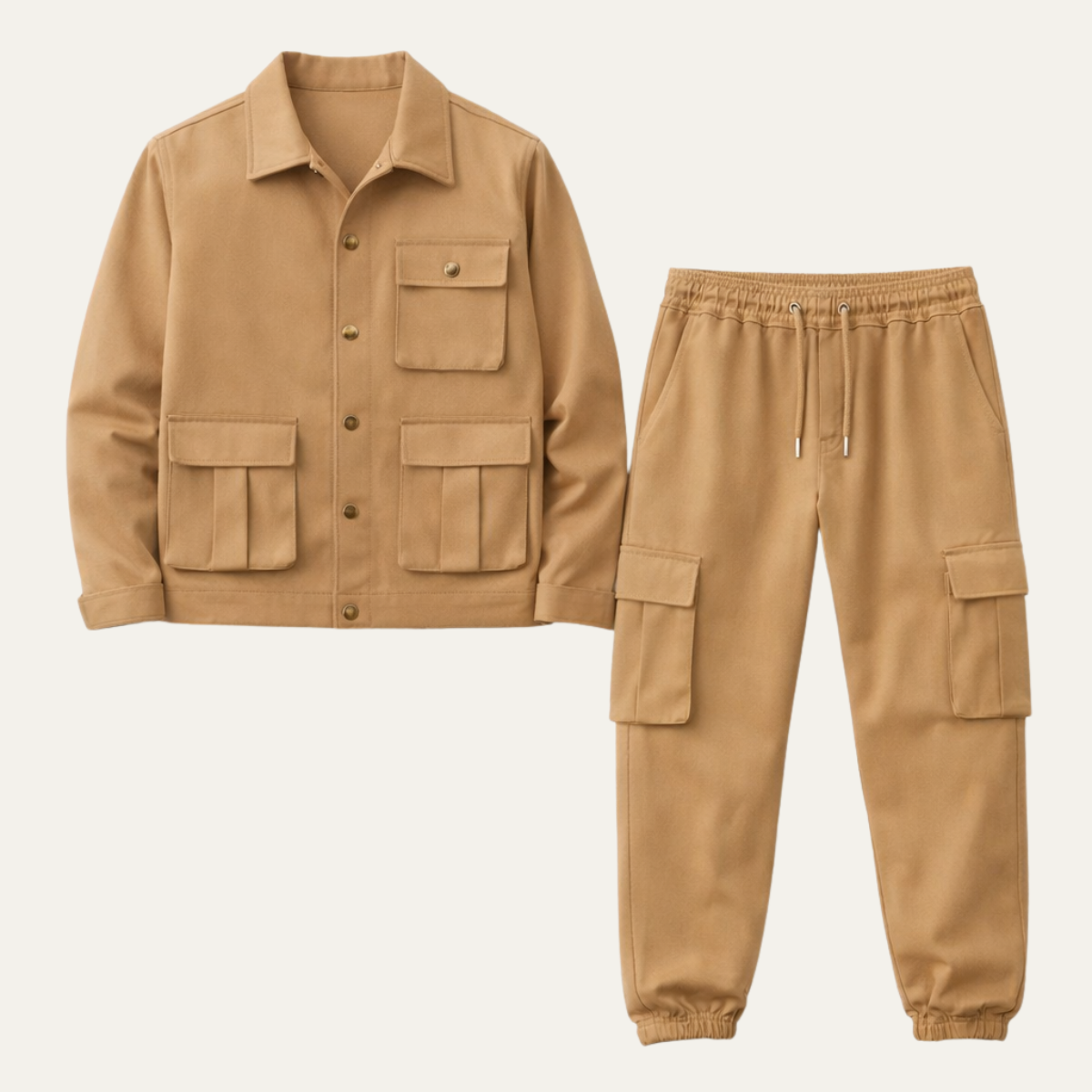 Callum | Men's Streetwear Utility Cargo Set Khaki