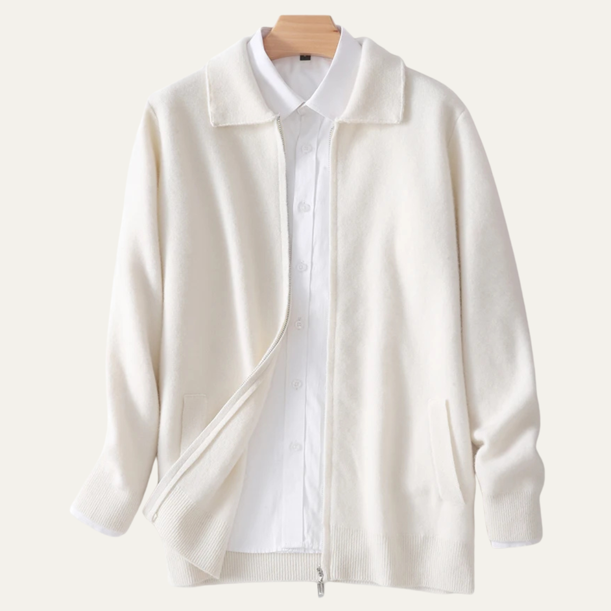Callum | Men's Cardigan Cream Wool Blend Button Up
