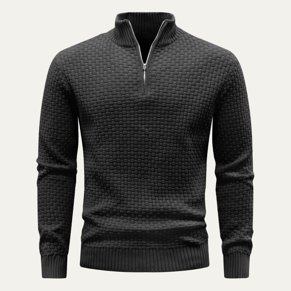 Lexi | Men's Quarter Zip Sweater Charcoal Textured Knit