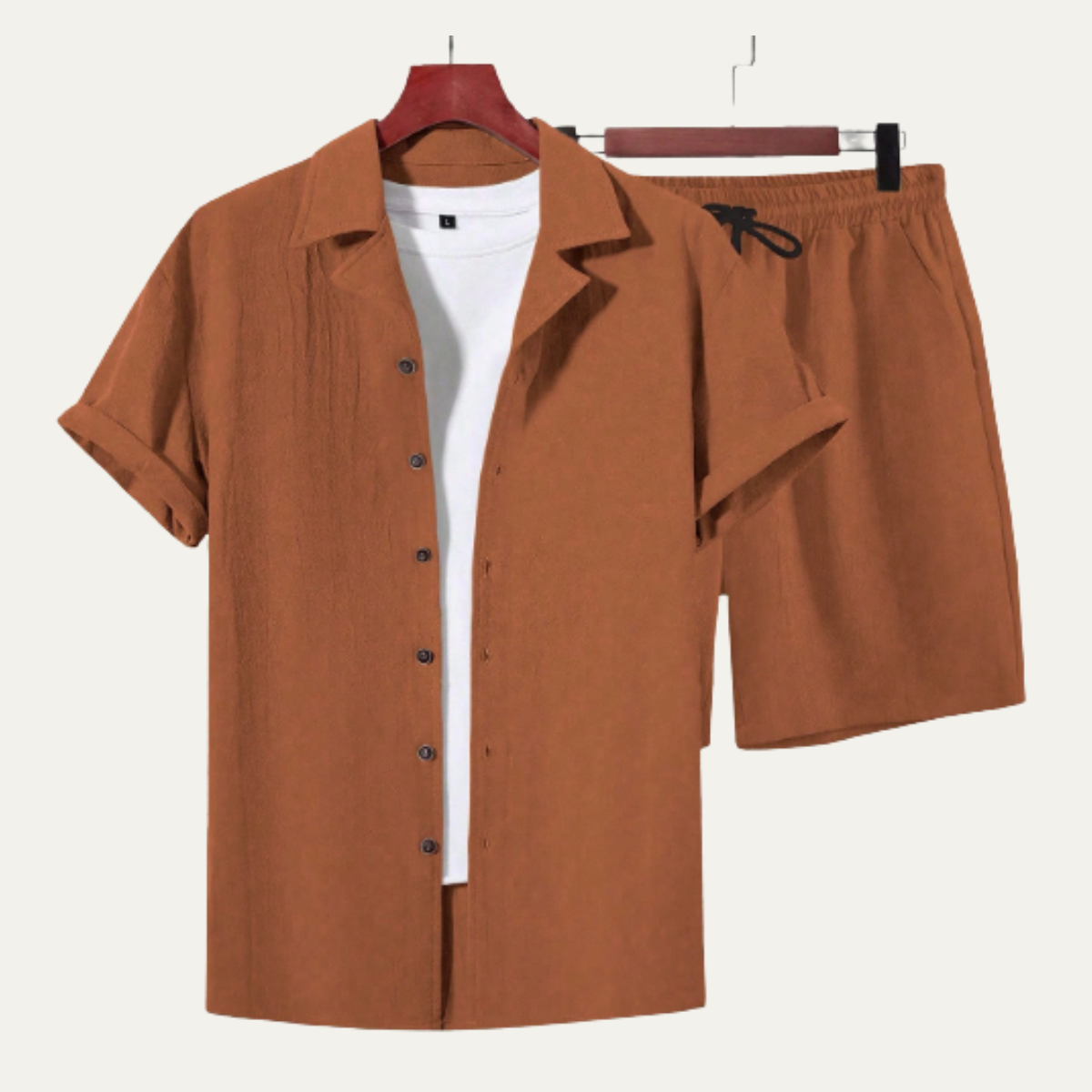 Lars | Men's Casual Button Up Short Sleeve Shirt Shorts Set Gold